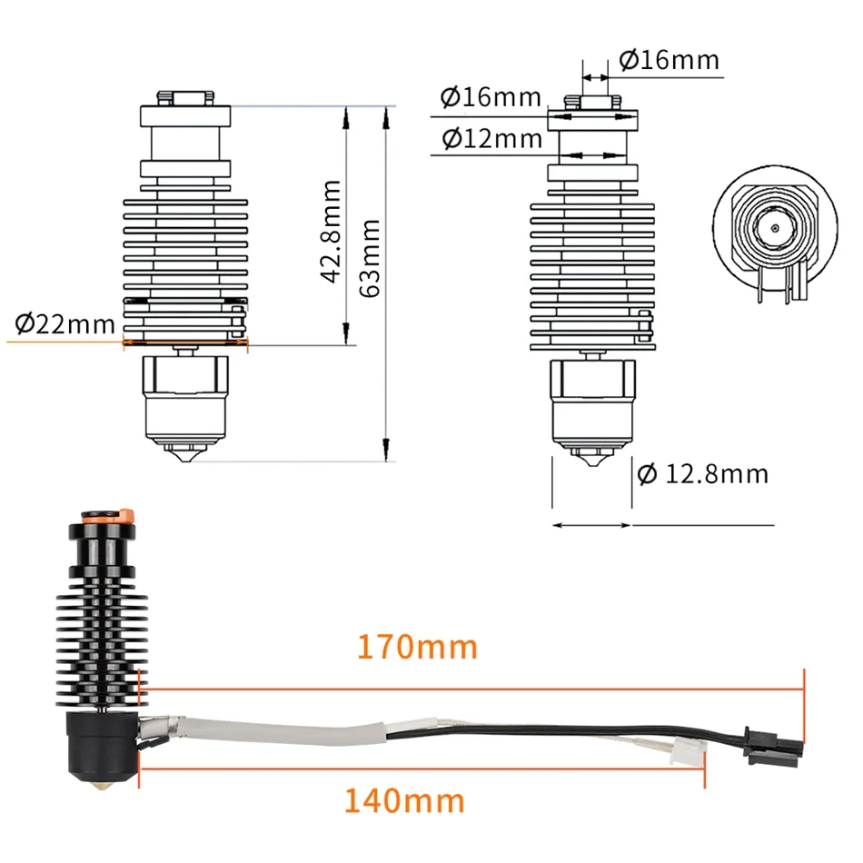 Volcano Hotend E3D V6 24V 50W  - 3D Printing Ender reseña y precio